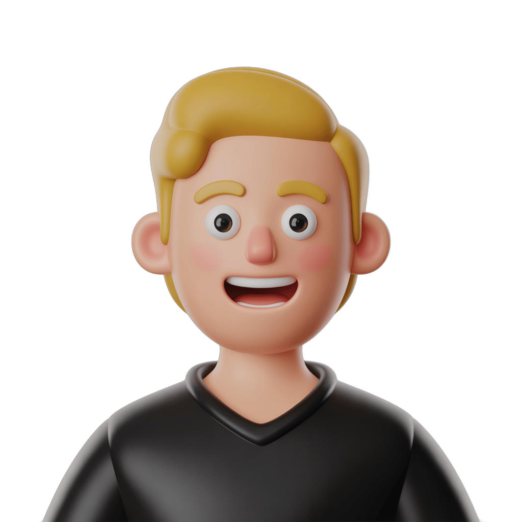 Happy cartoon man with blonde hair in black shirt isolated clipart graphic element PNG - transparent background