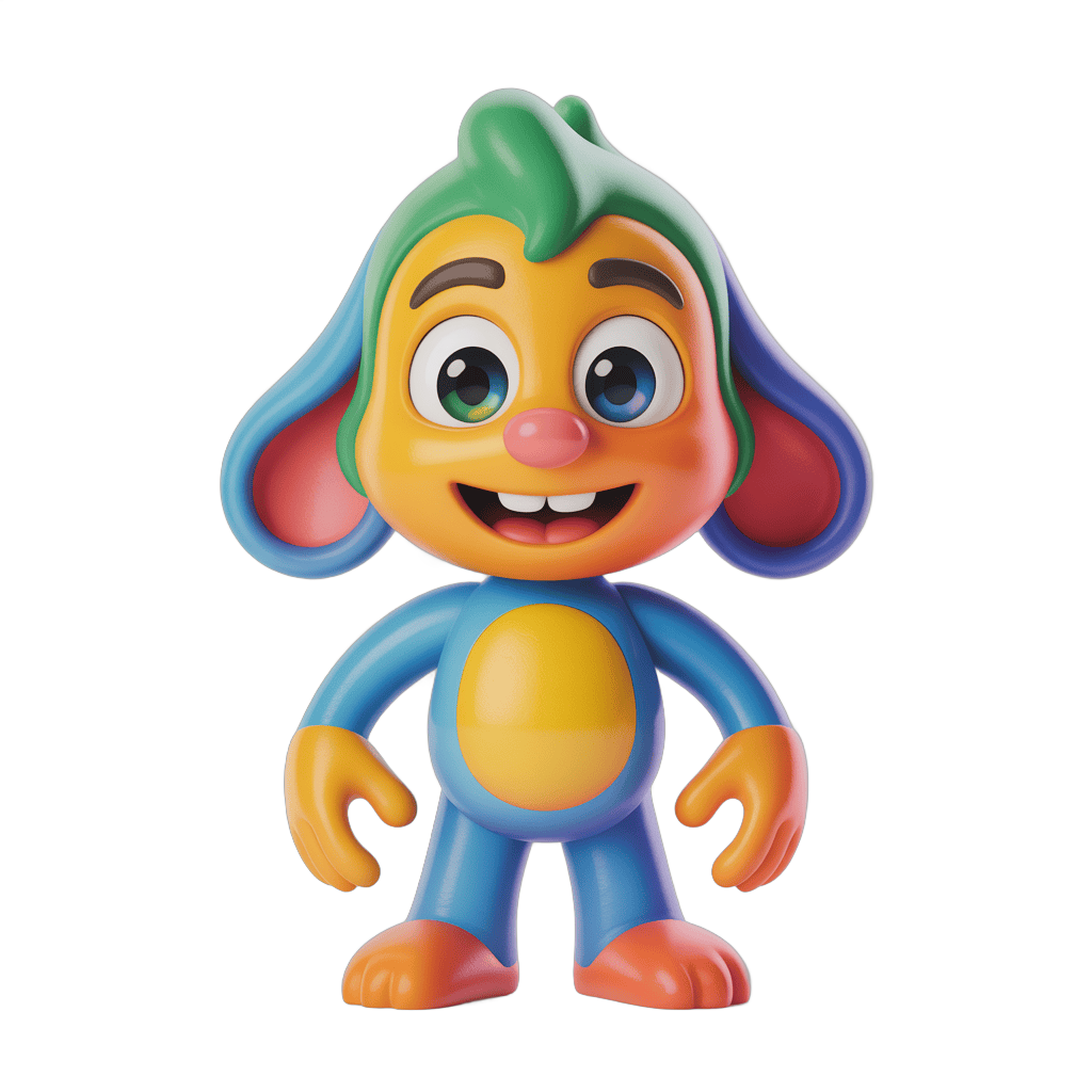 Happy cartoon monkey character with green hair and blue outfit isolated clipart PNG - transparent background