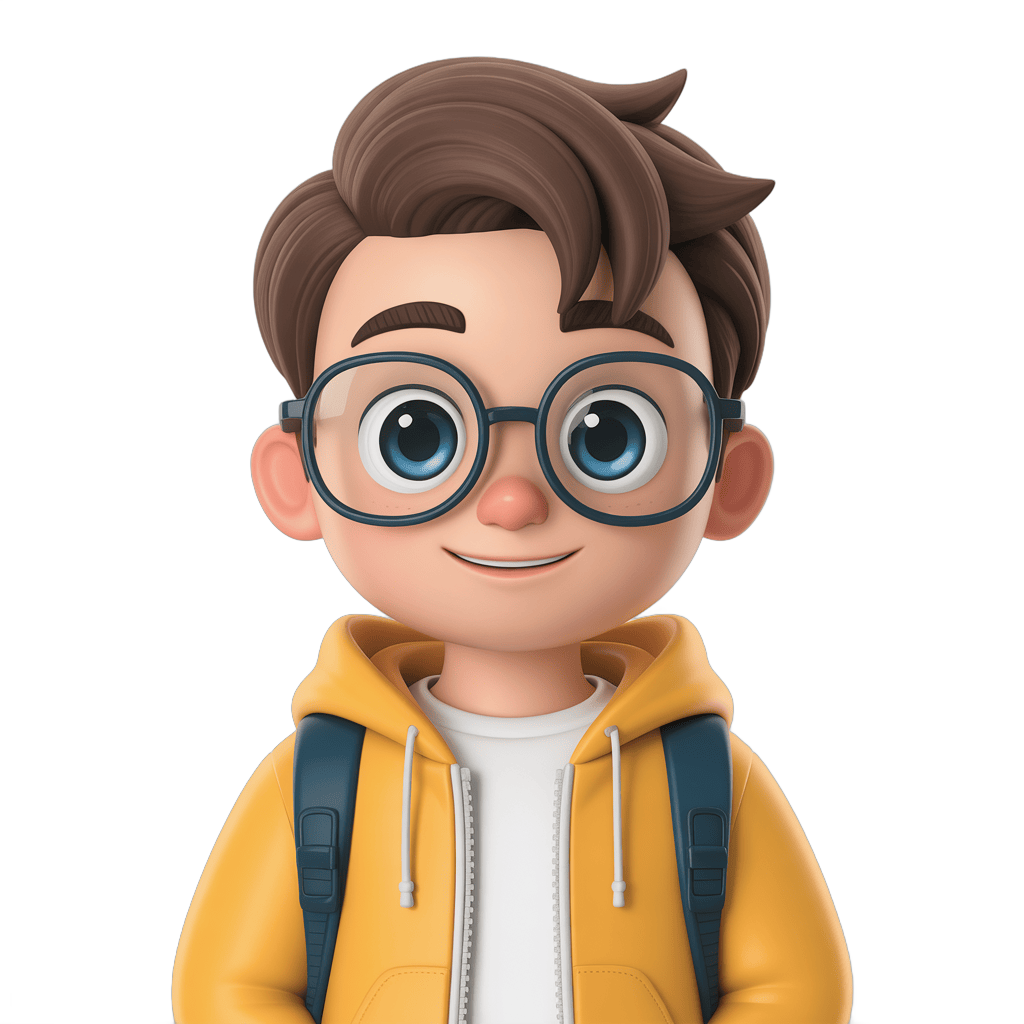 Happy cartoon schoolboy with glasses and backpack ready for class PNG - transparent background