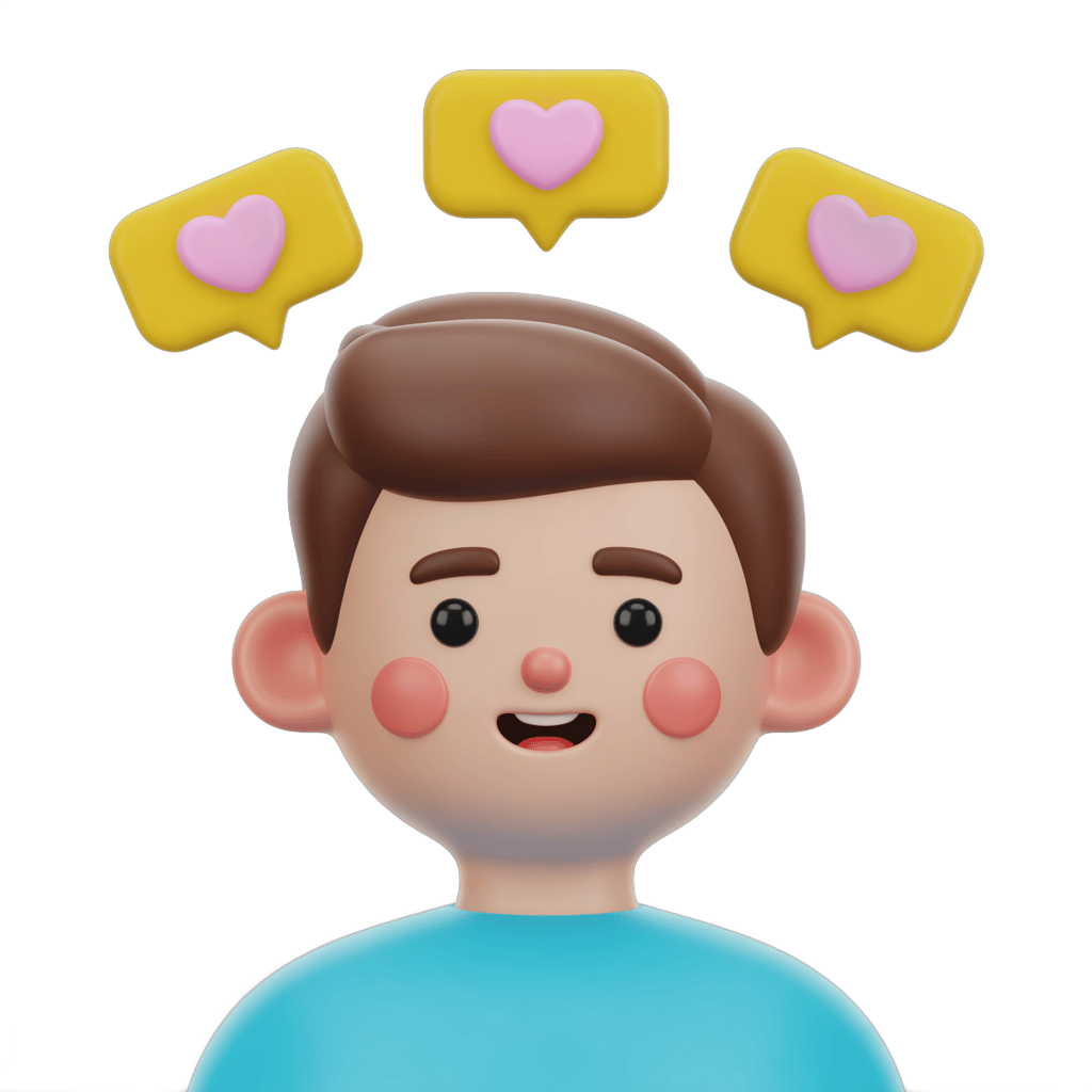 Happy child with love speech bubbles clipart for social media and digital content PNG - transparent background