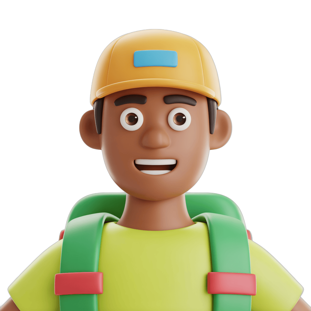 Happy construction worker character with safety cap and backpack for presentations and illustrations PNG - transparent background
