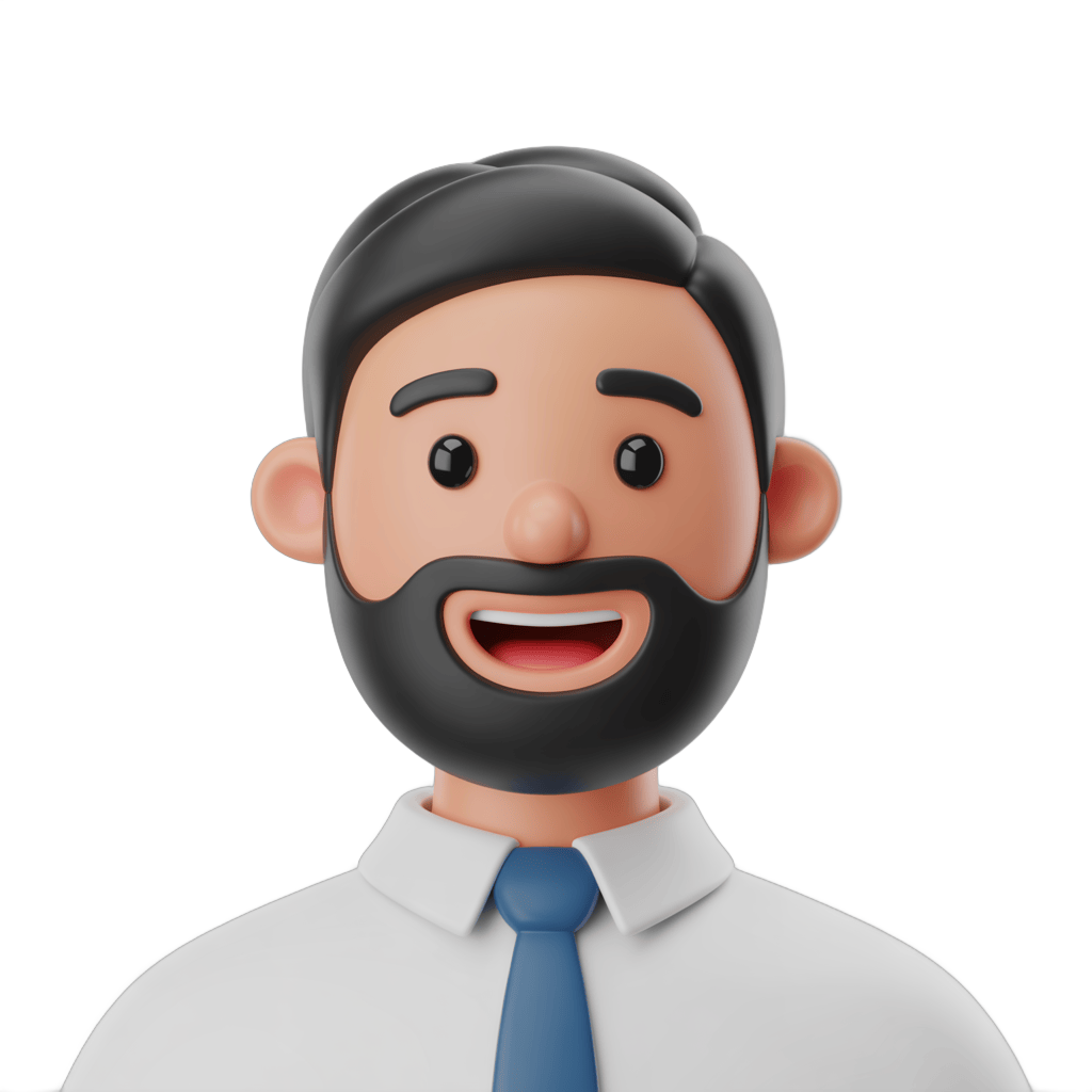 Happy professional man with beard and tie laughing in white shirt for business presentations and corporate graphics PNG - transparent background