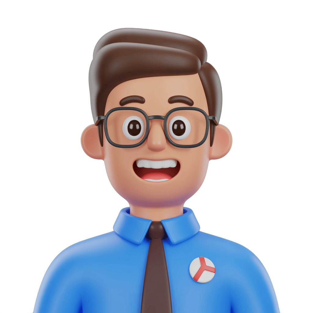 Happy professional man with glasses wearing blue shirt and tie for business presentations and corporate graphics PNG - transparent background