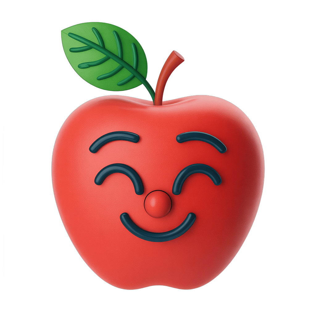 Happy smiling cartoon apple with leaf isolated transparent background clipart PNG - transparent background