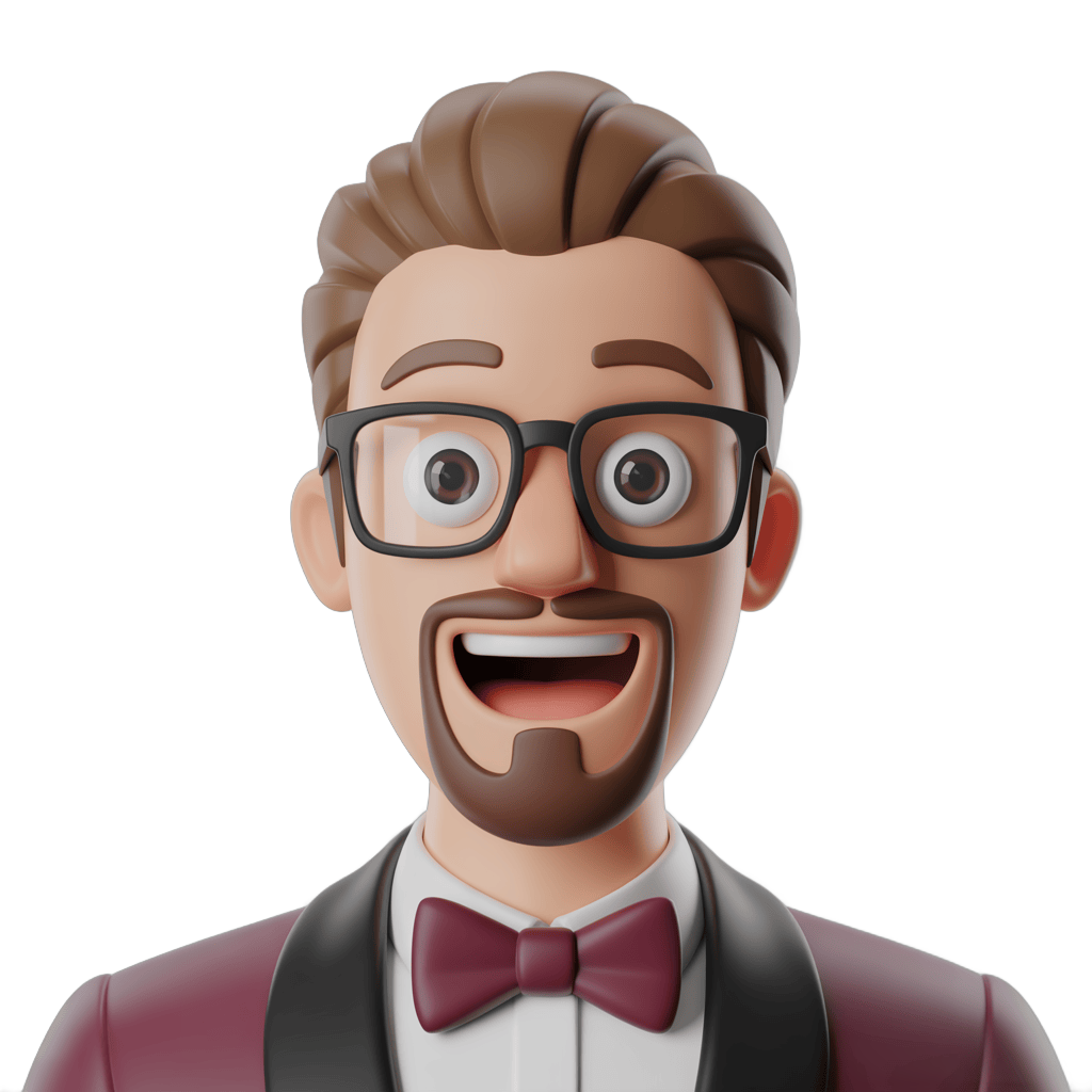 Happy surprised man in glasses bow tie suit isolated transparent background clipart PNG - transparent background