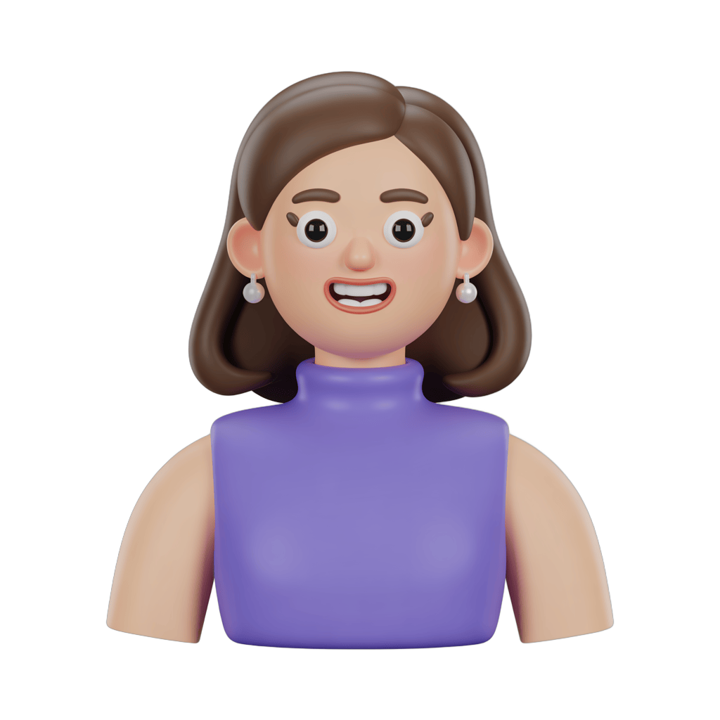 Happy woman with short hair wearing purple top for presentations and social media graphics PNG - transparent background