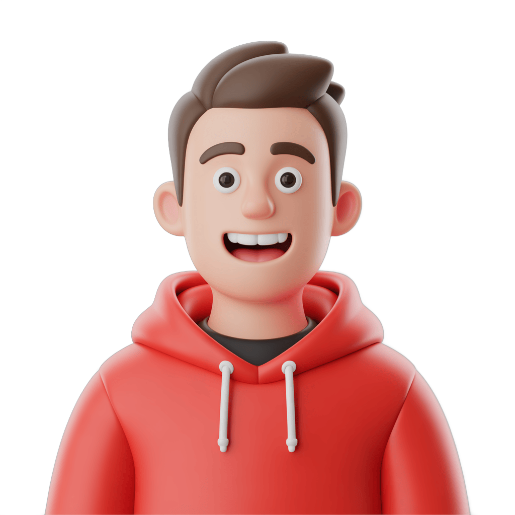 Happy young man in red hoodie smiling isolated transparent background clipart graphic PNG - transparent background