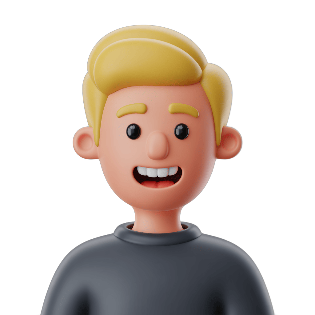 Happy young man with blonde hair smiling cheerful cartoon character isolated clipart PNG - transparent background