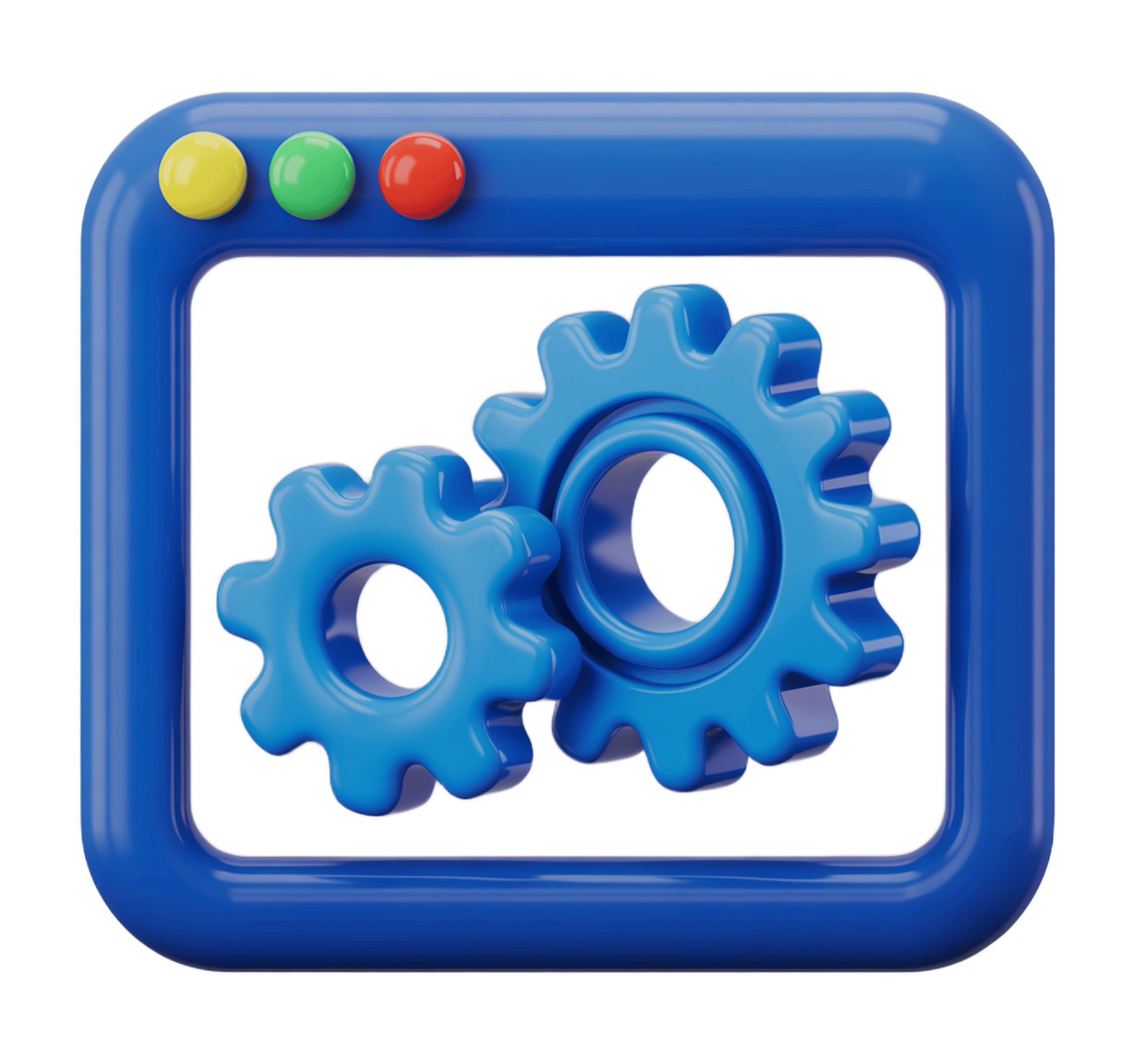 Interlocking blue gears graphic element for technology business presentations and app interfaces PNG - transparent background