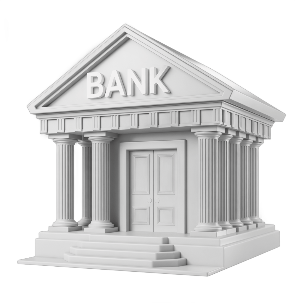 Isolated 3D bank building clipart graphic element for financial business presentations and marketing PNG - transparent background