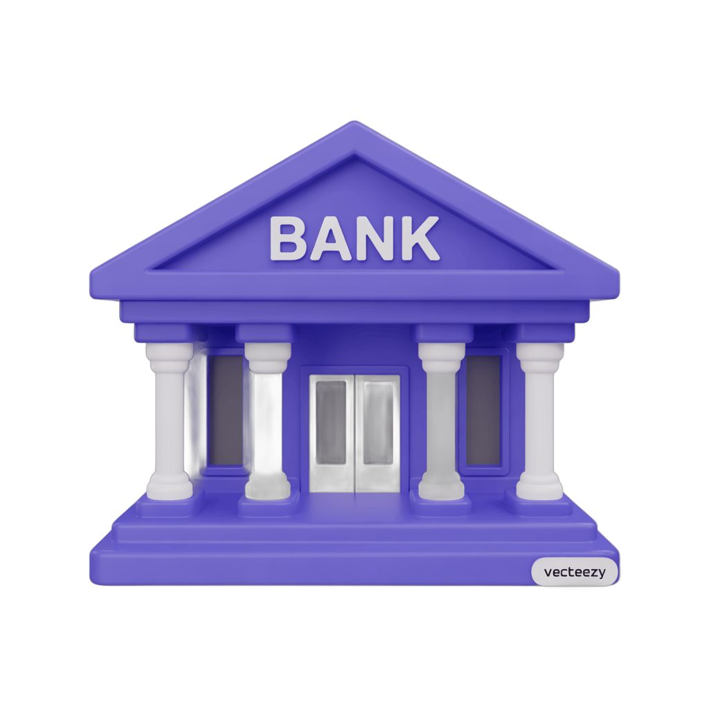 Isolated 3D bank building clipart graphic element for financial business presentations and marketing materials PNG - transparent background