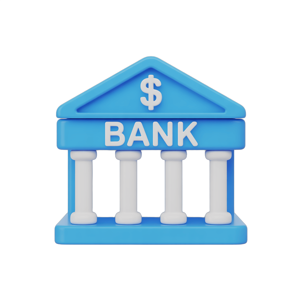 Isolated 3D bank building clipart with dollar sign symbol for financial business presentations and websites PNG - transparent background