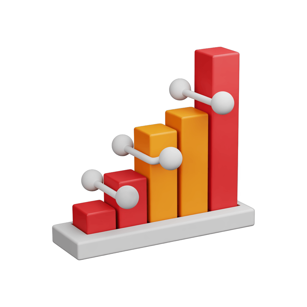 Isolated 3d bar chart clipart with growth progression for business presentations and reports PNG - transparent background