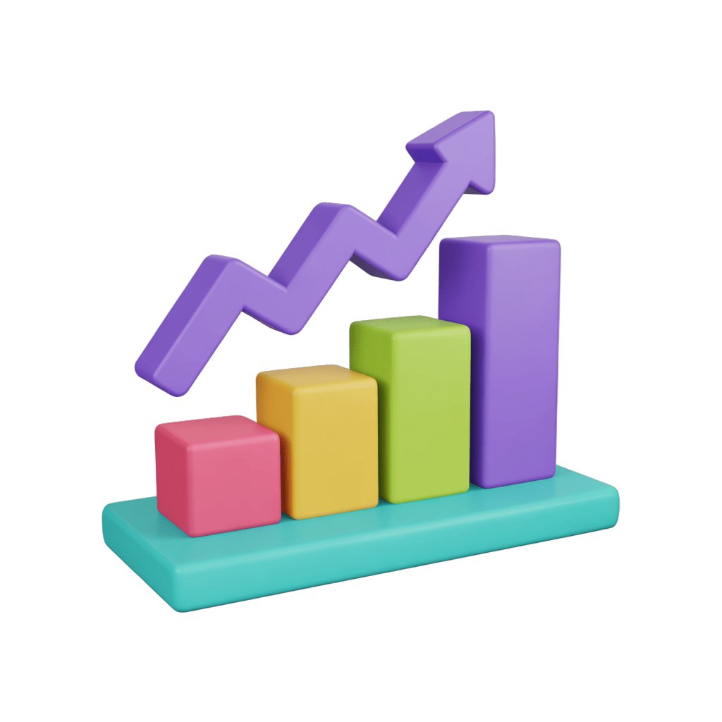 Isolated 3d bar chart with upward trend arrow for business growth and performance reports PNG - transparent background