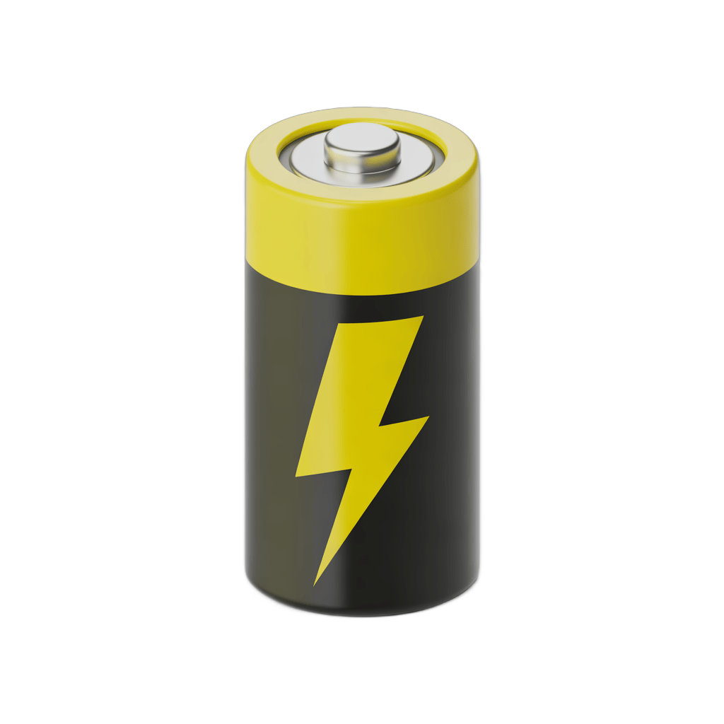 Isolated 3d battery icon with lightning bolt for energy tech graphics and presentations PNG - transparent background