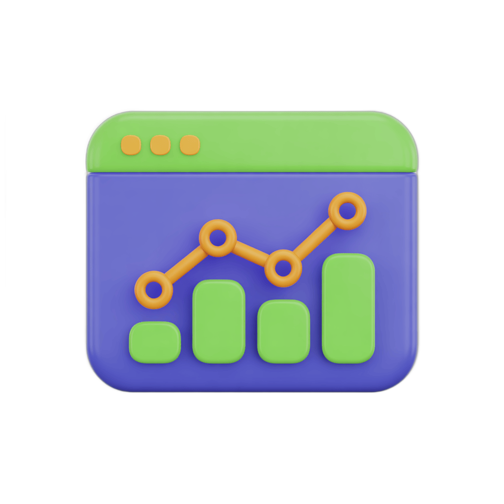 Isolated 3d browser window clipart showing growth chart with upward trend and bar graph PNG - transparent background