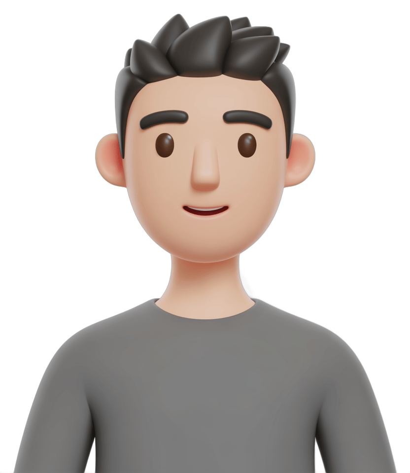Isolated 3d cartoon man with short black hair smiling for digital illustrations and presentations PNG - transparent background