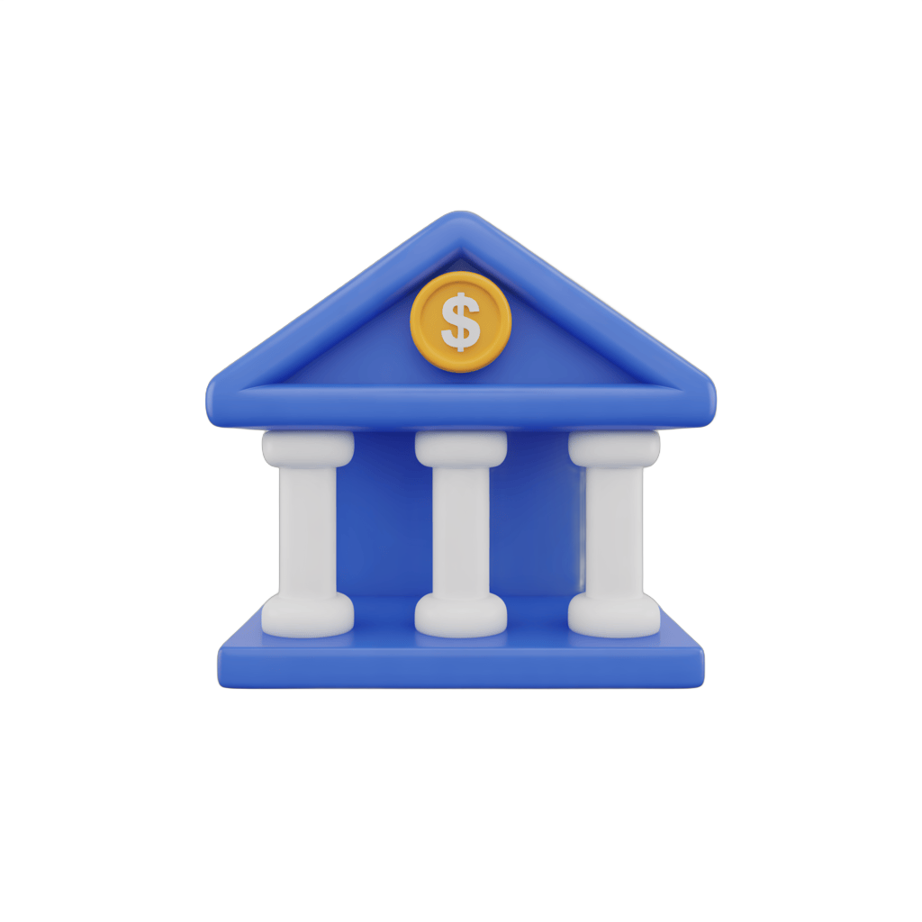 Isolated 3d clipart illustration of a classical bank building with dollar sign symbol for financial business graphics PNG - transparent background