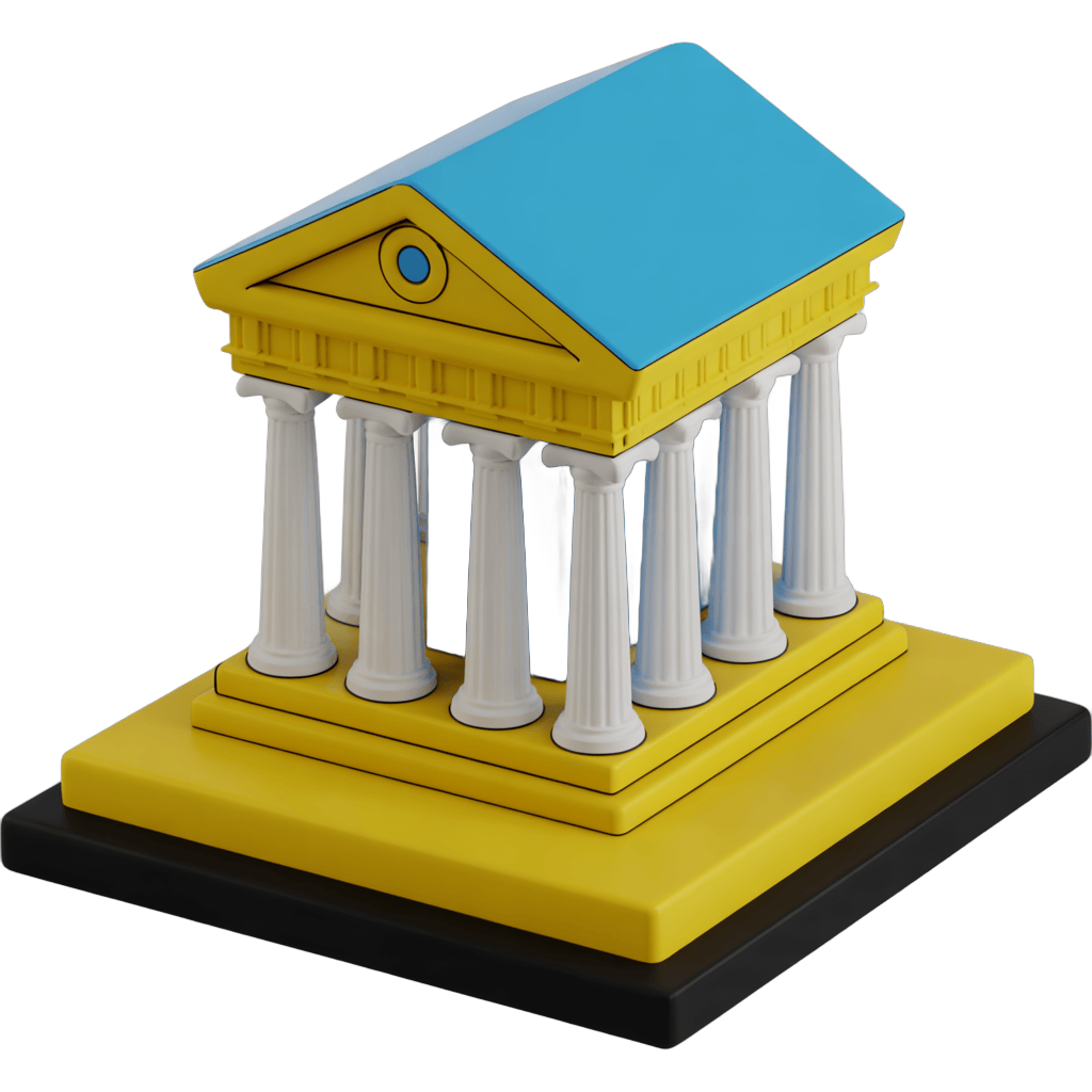 Isolated 3d clipart illustration of a classical greek temple with columns on a base for presentations and designs PNG - transparent background