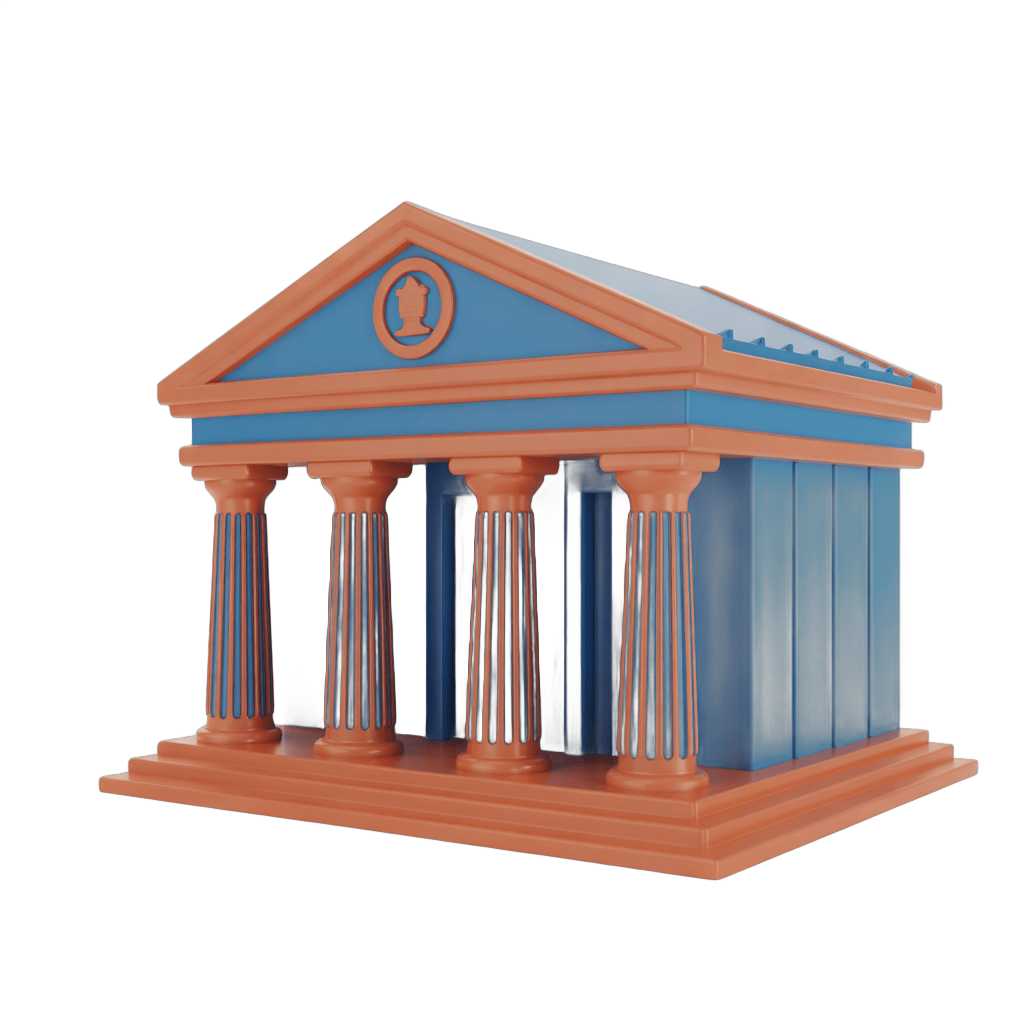 Isolated 3d clipart illustration of neoclassical building with columns for editorial and graphic design use PNG - transparent background