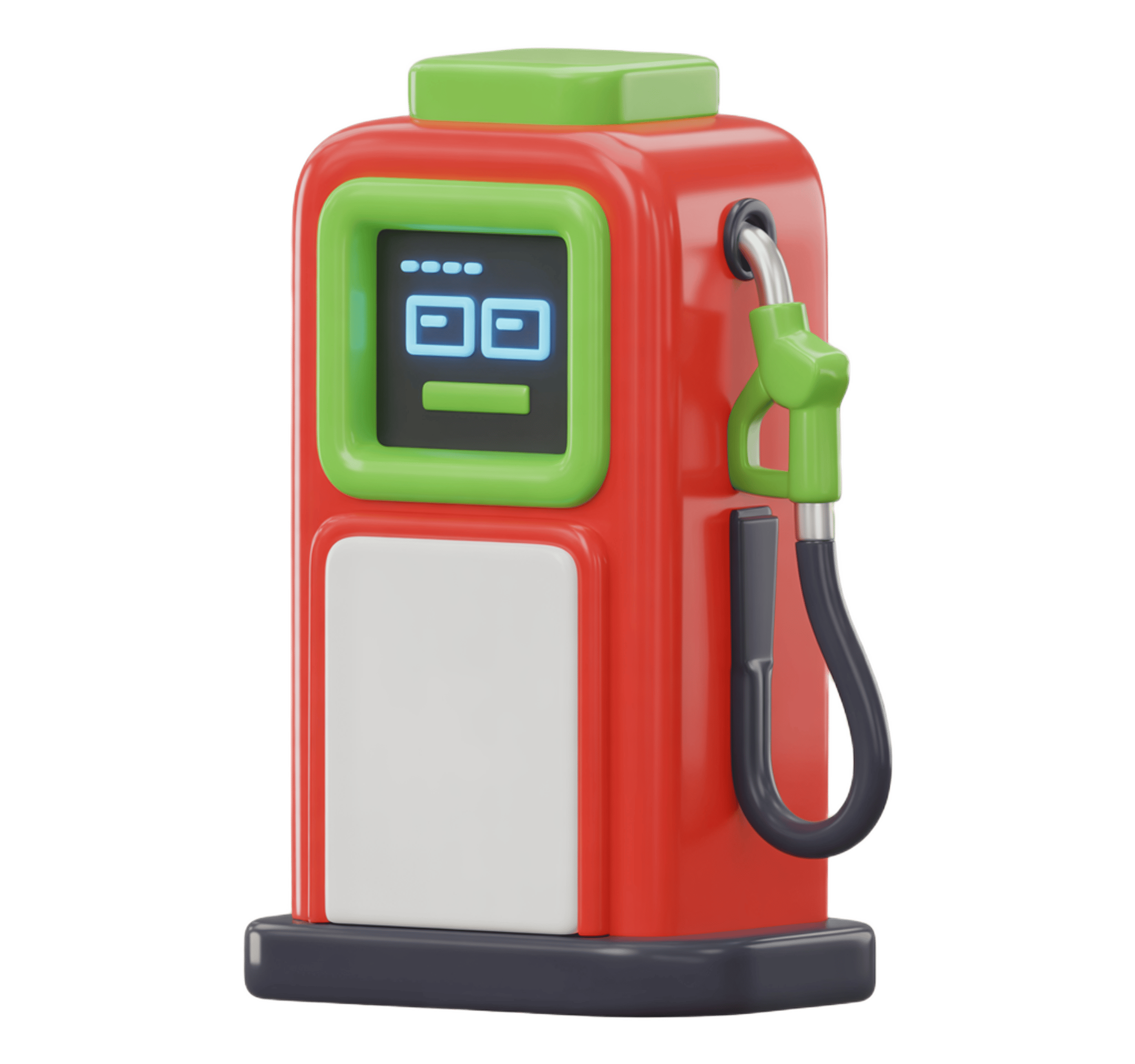 Isolated 3d gas pump icon with digital display for fuel station graphics and illustrations PNG - transparent background