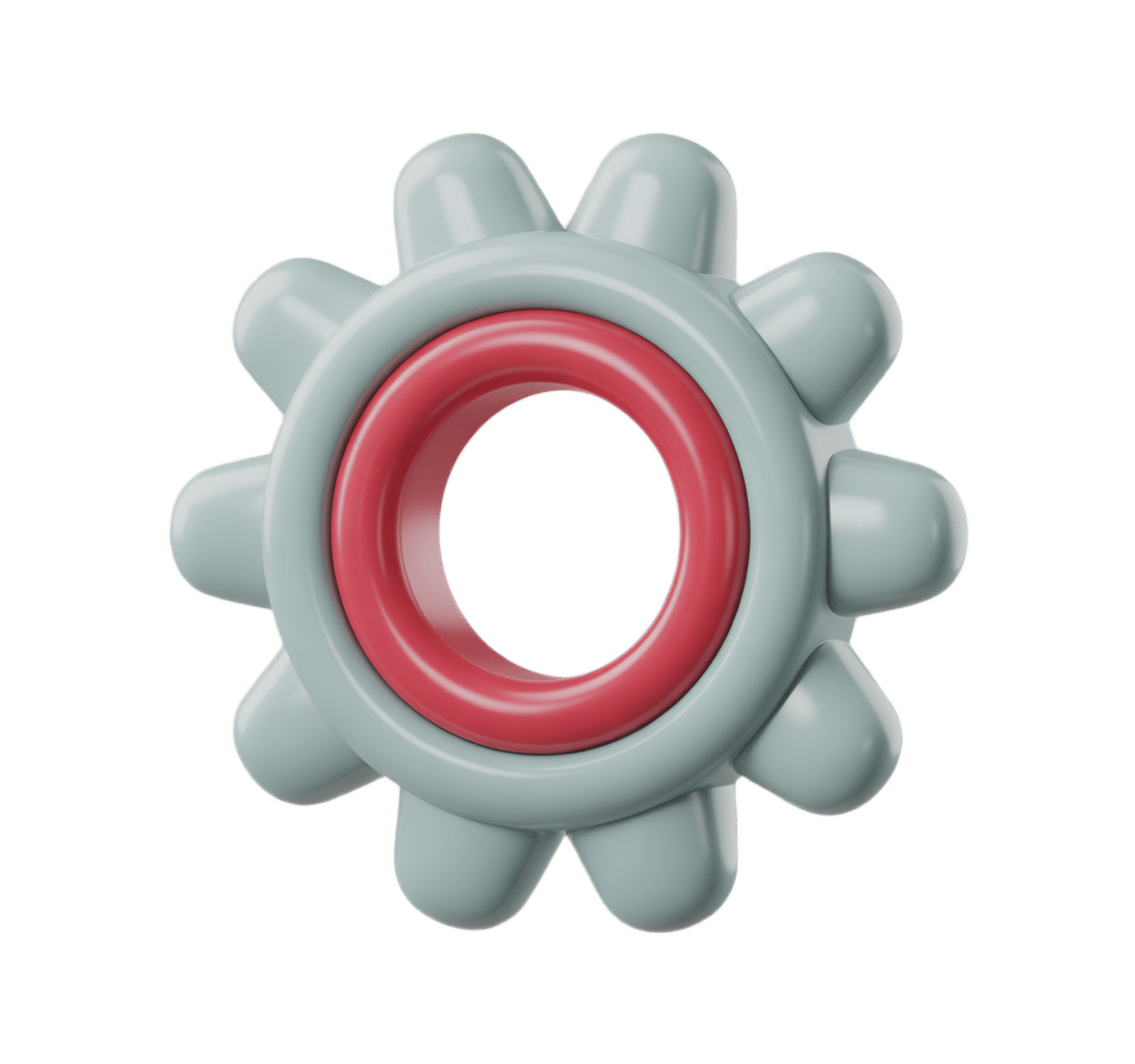 Isolated 3d gear graphic element with red ring for business presentations and website design PNG - transparent background