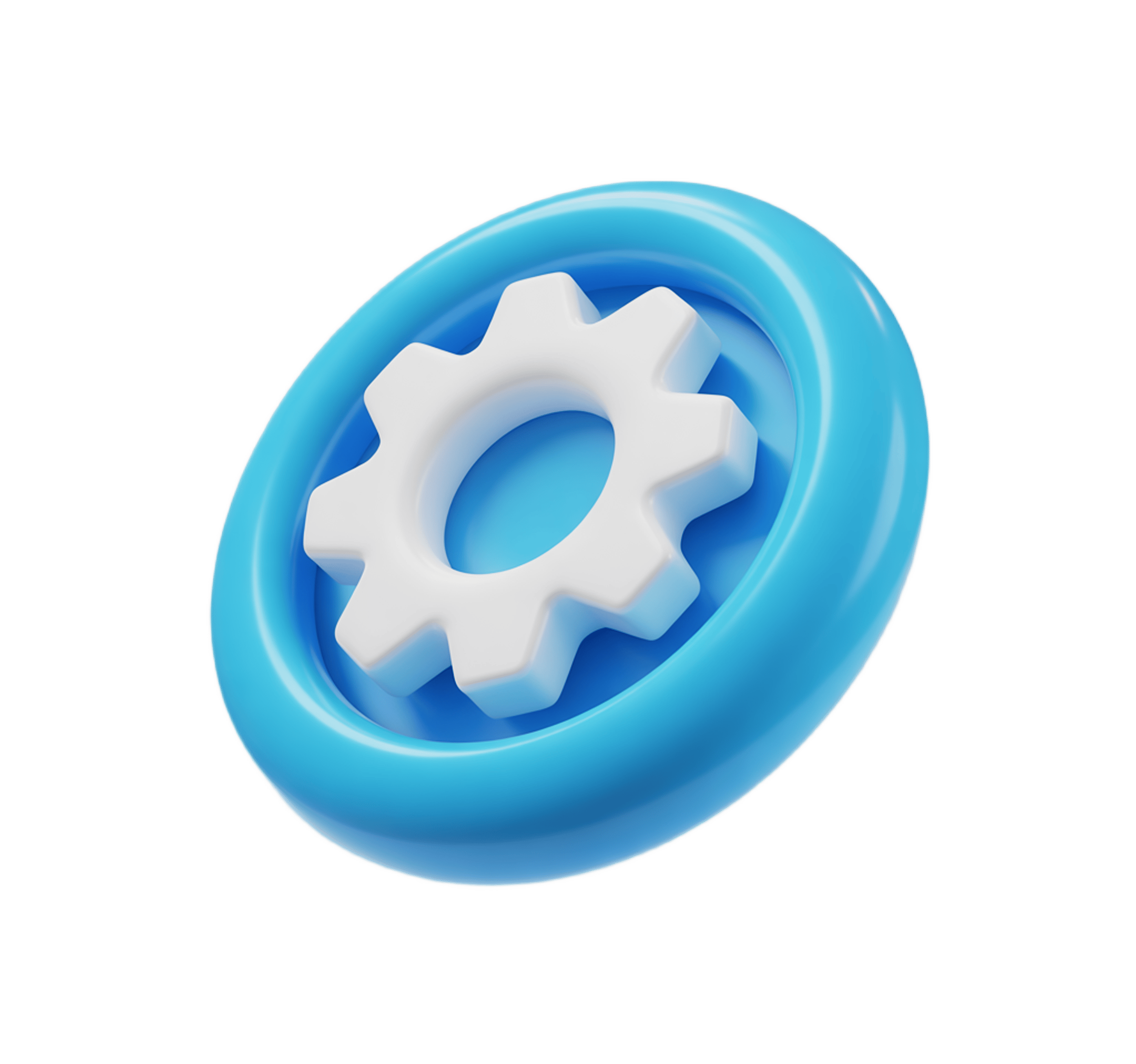 Isolated 3d gear icon inside circular ring for business presentations and website graphics PNG - transparent background