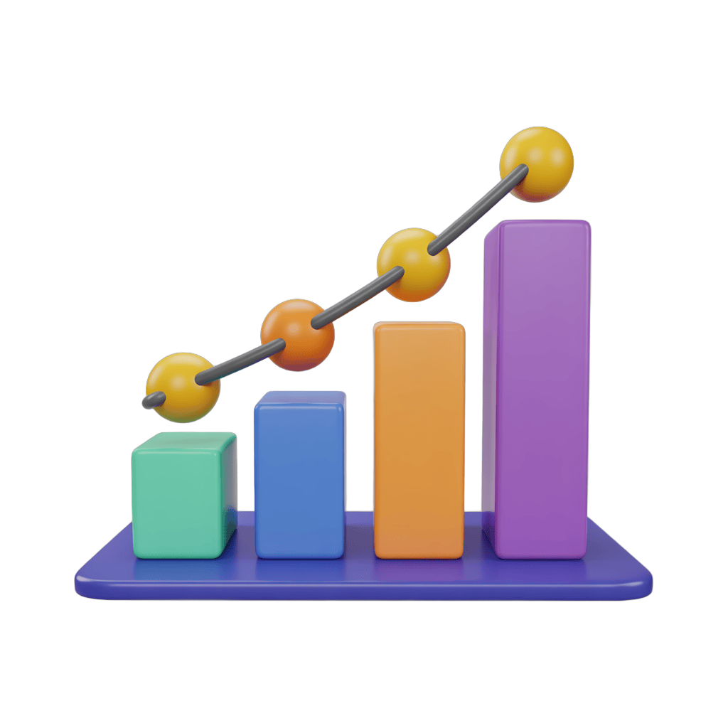 Isolated 3d growth chart clipart with colorful bars and spheres for business presentations and reports PNG - transparent background