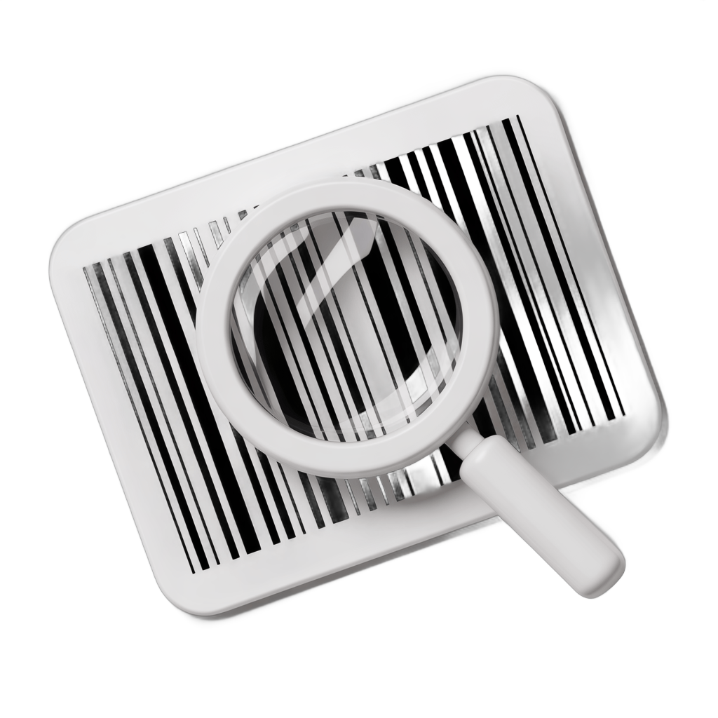 Isolated barcode clipart with magnifying glass for product labeling and retail design projects PNG - transparent background