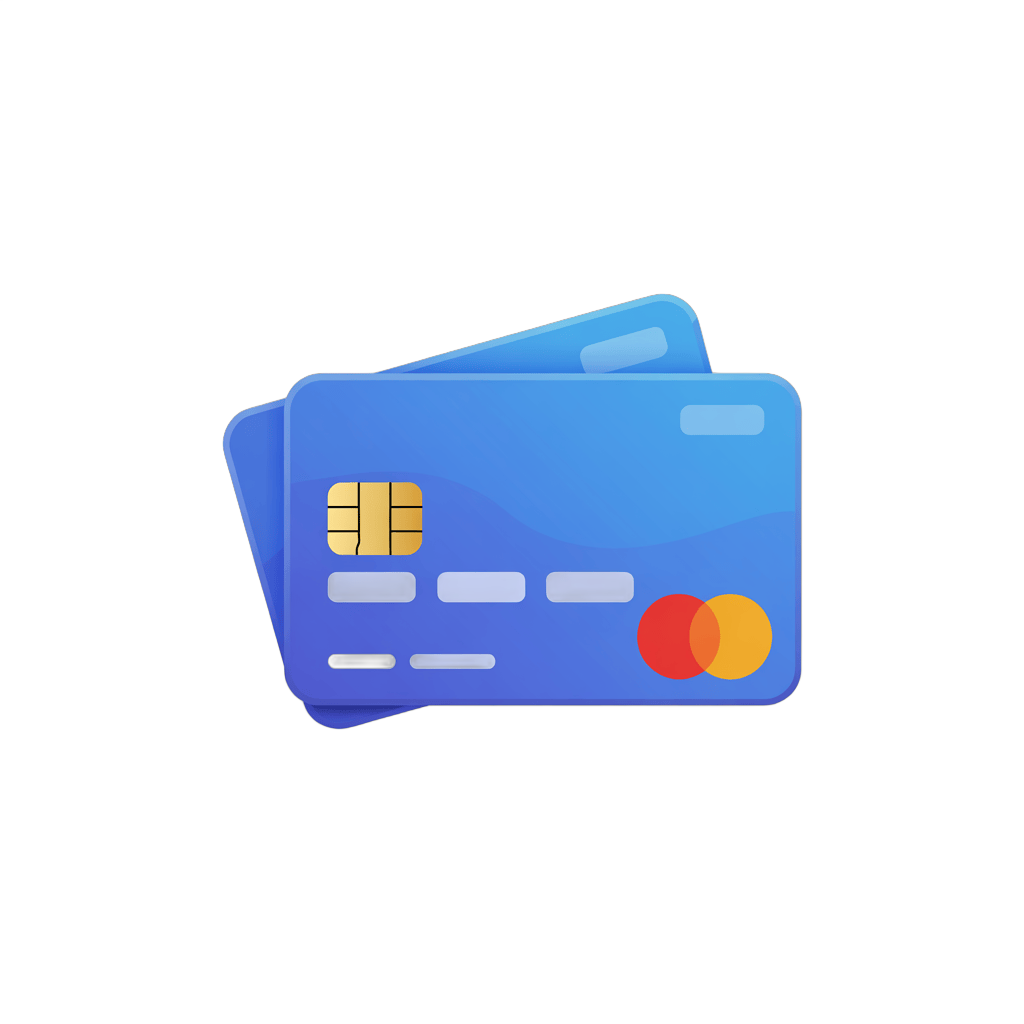 Isolated blue credit cards with mastercard logo for payment and financial design projects PNG - transparent background