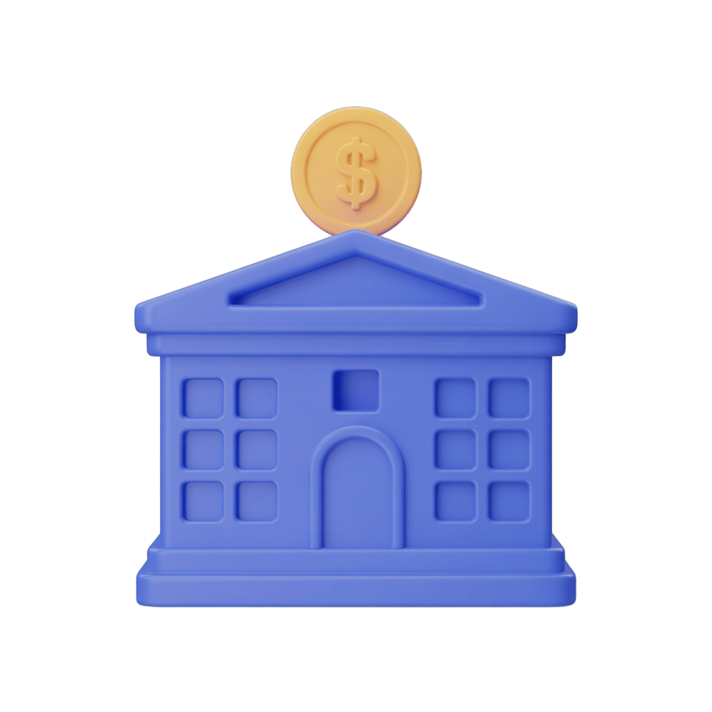 Isolated blue piggy bank building clipart with coin on roof for financial education and savings illustrations PNG - transparent background