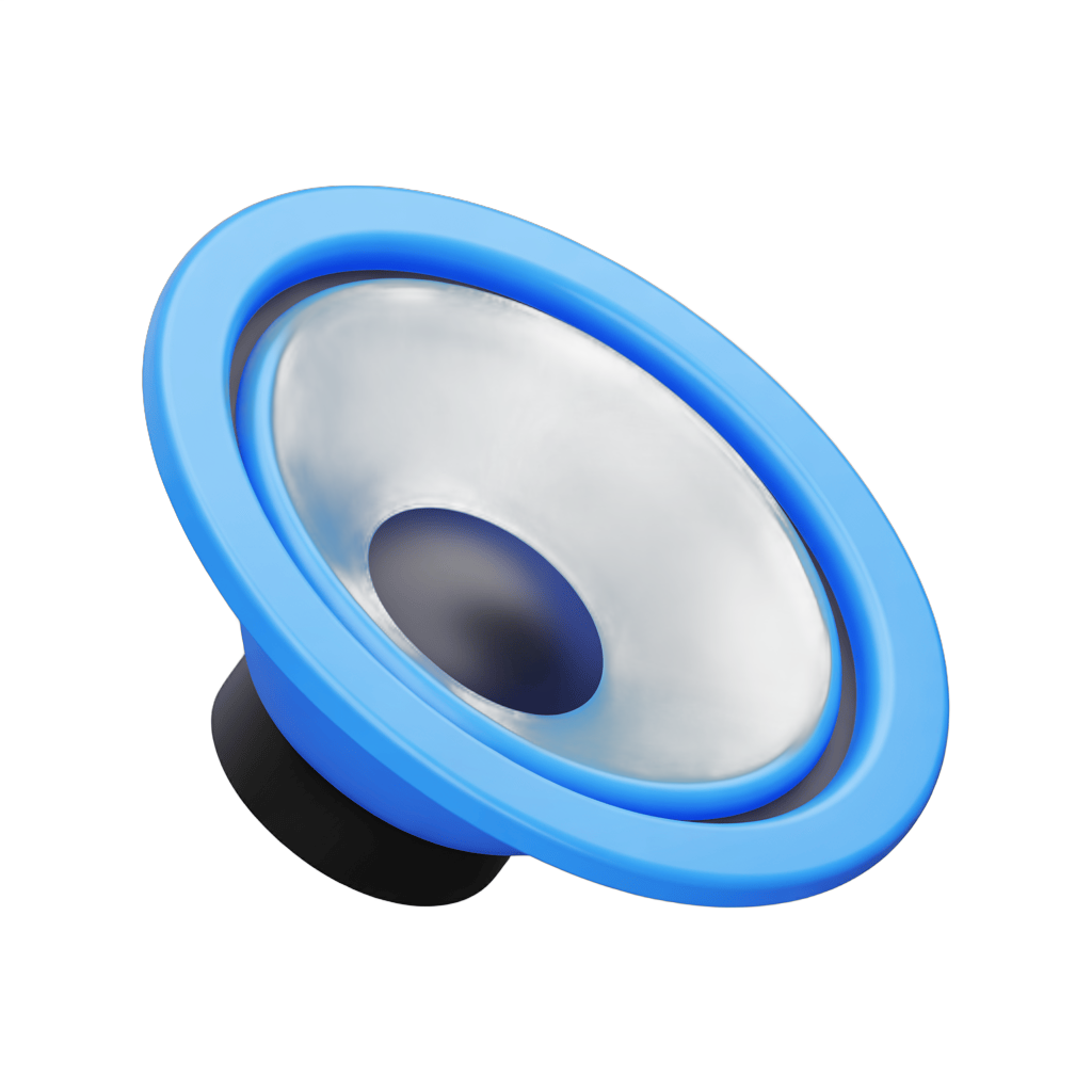 Isolated blue speaker cone graphic element for presentations and media designs PNG - transparent background
