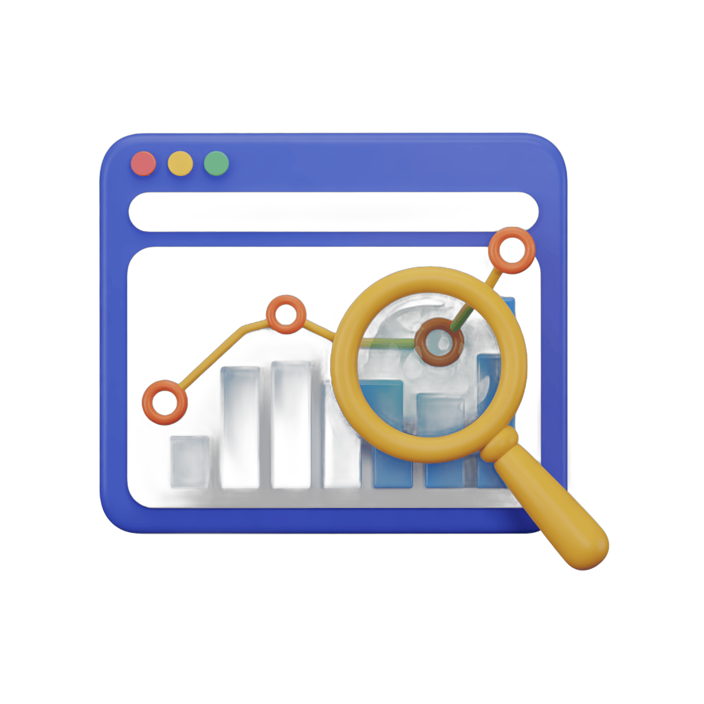 Isolated business analytics chart icon with magnifying glass for website and presentation designs PNG - transparent background