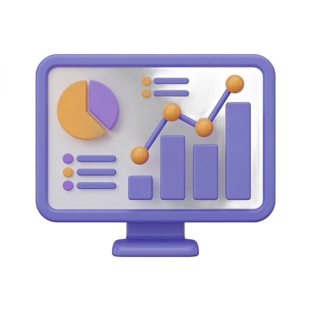Isolated business analytics dashboard clipart with charts and graphs for presentations and reports PNG - transparent background