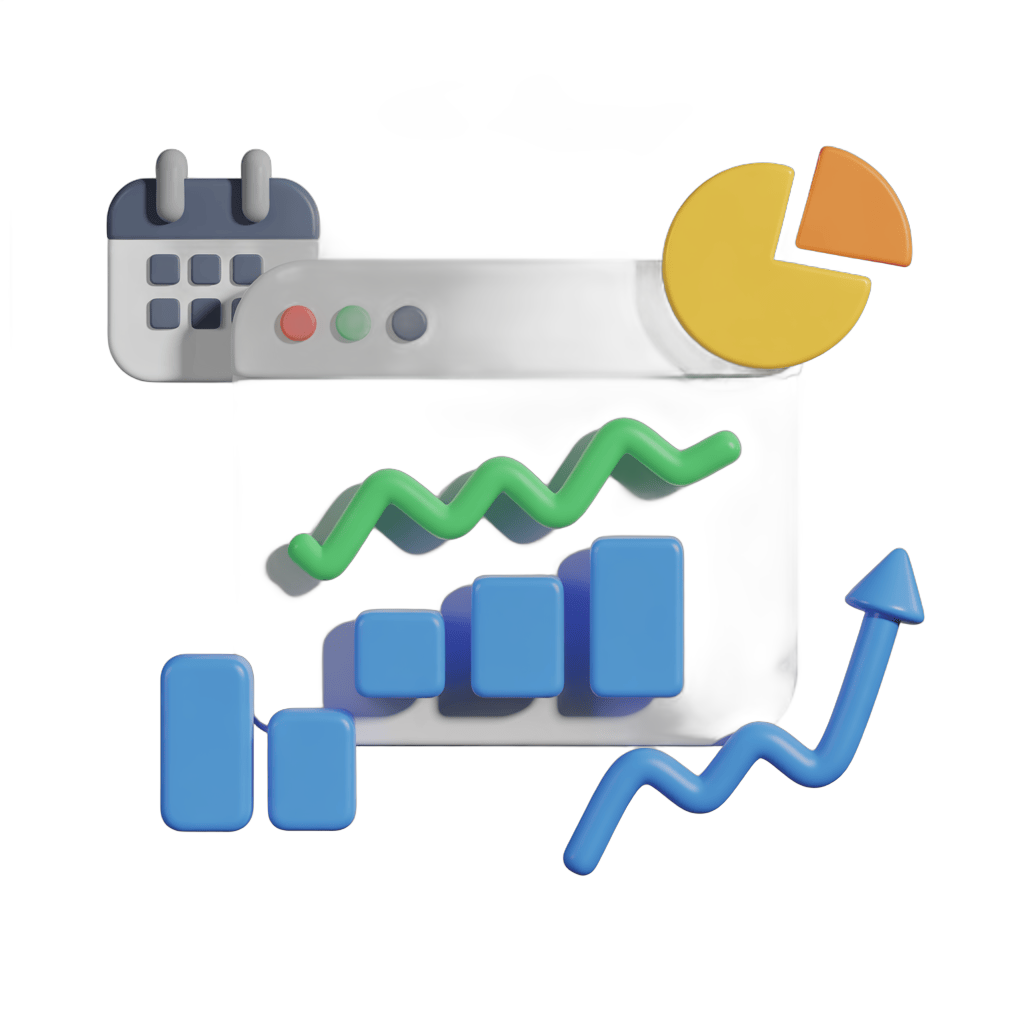 Isolated business growth analytics chart icons set with calendar and pie chart for presentations and reports PNG - transparent background