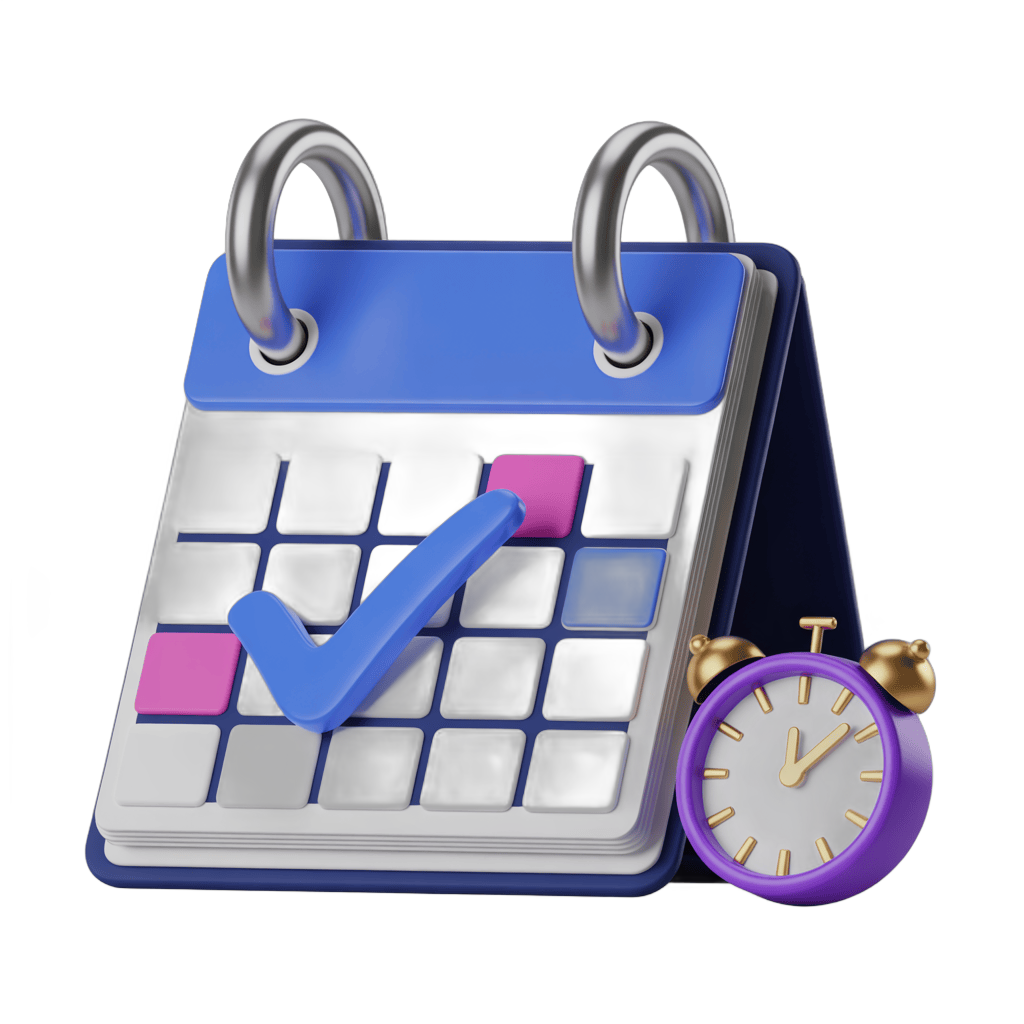 Isolated calendar clipart with checkmark and timer for deadline and task management graphics PNG - transparent background