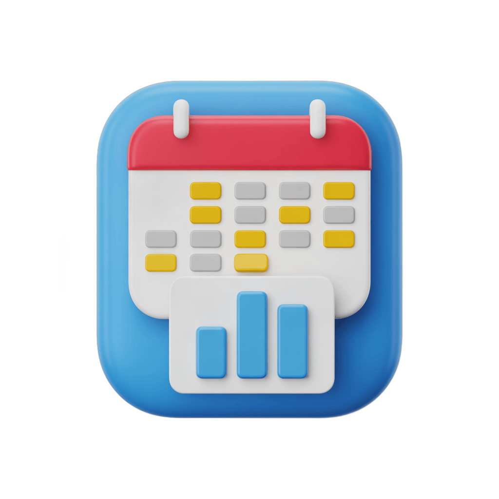 Isolated calendar with attached bar chart graphic element for business presentations and reports PNG - transparent background
