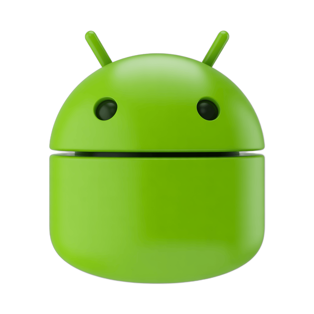 Isolated cartoon android robot mascot icon for mobile app technology branding and digital design PNG - transparent background