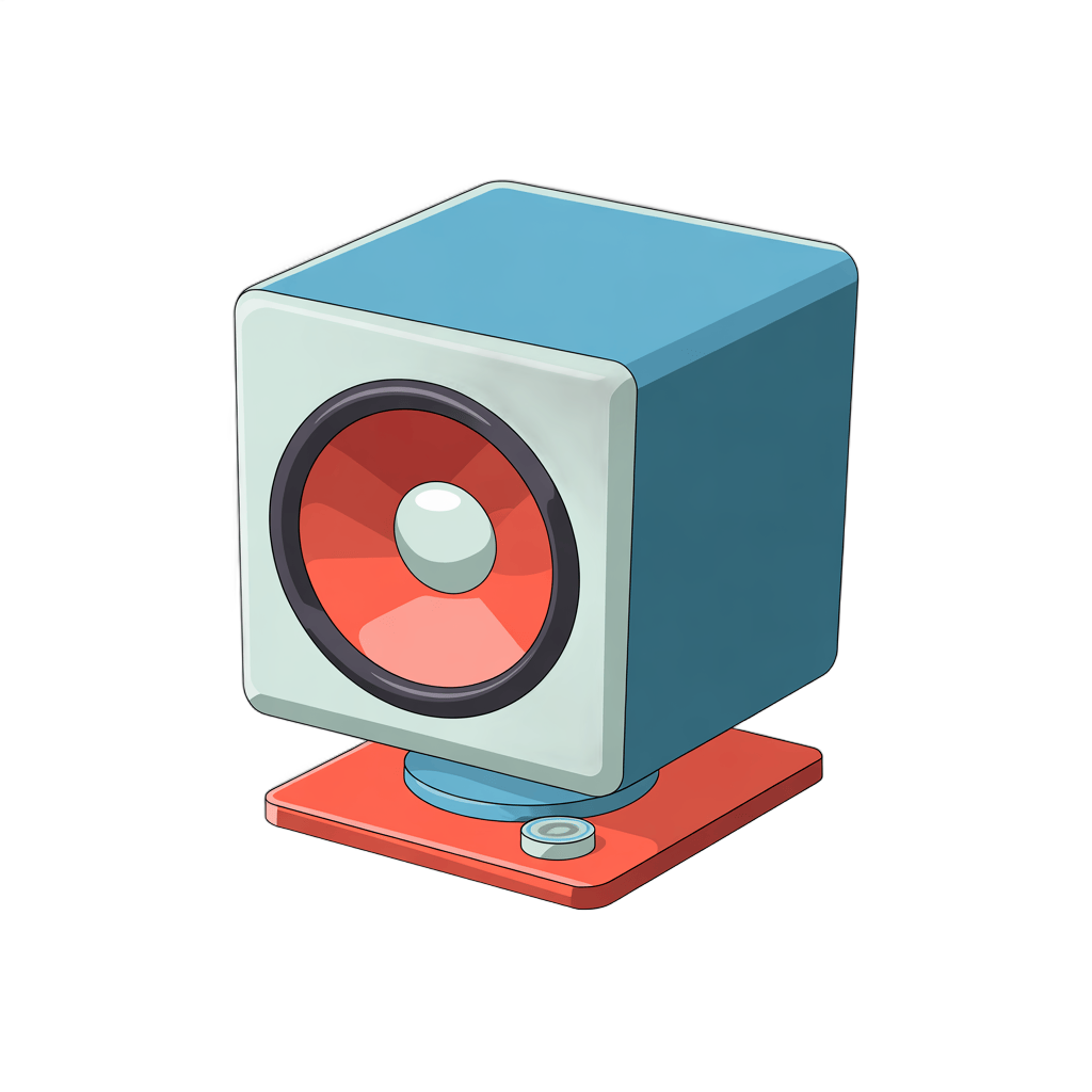 Isolated cartoon speaker icon with red cone and blue body for presentations and graphics PNG - transparent background