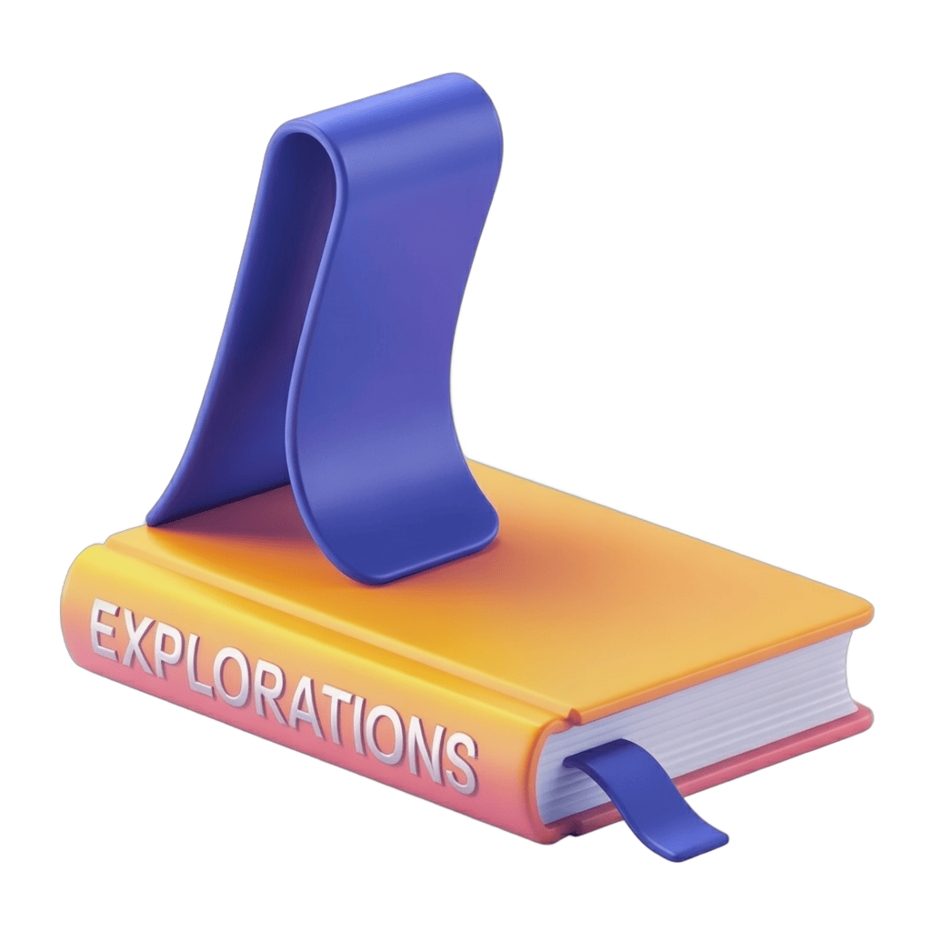 Isolated clipart book with page marker labeled explorations for education and travel presentations PNG - transparent background