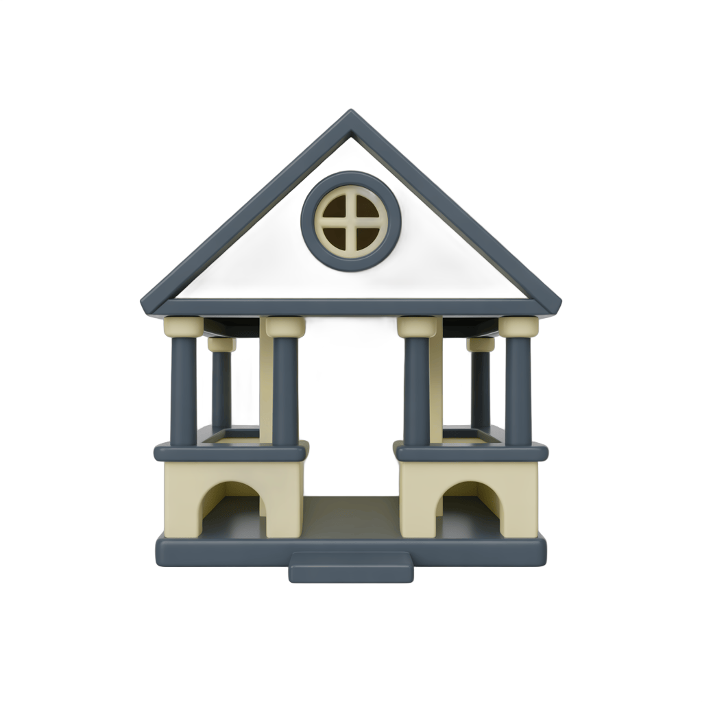 Isolated clipart building illustration with columns and circular window for editorial and graphic design projects PNG - transparent background