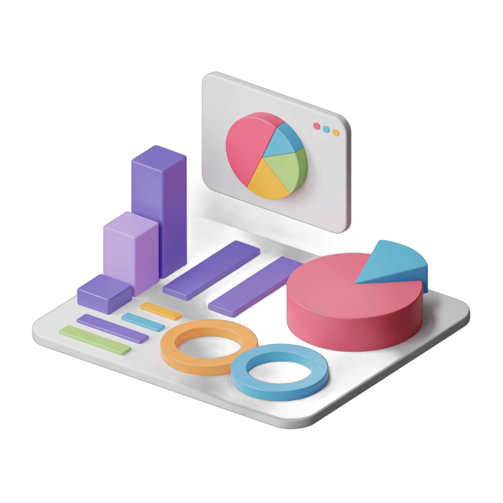 Isolated colorful business analytics dashboard with charts and graphs for presentations and reports PNG - transparent background