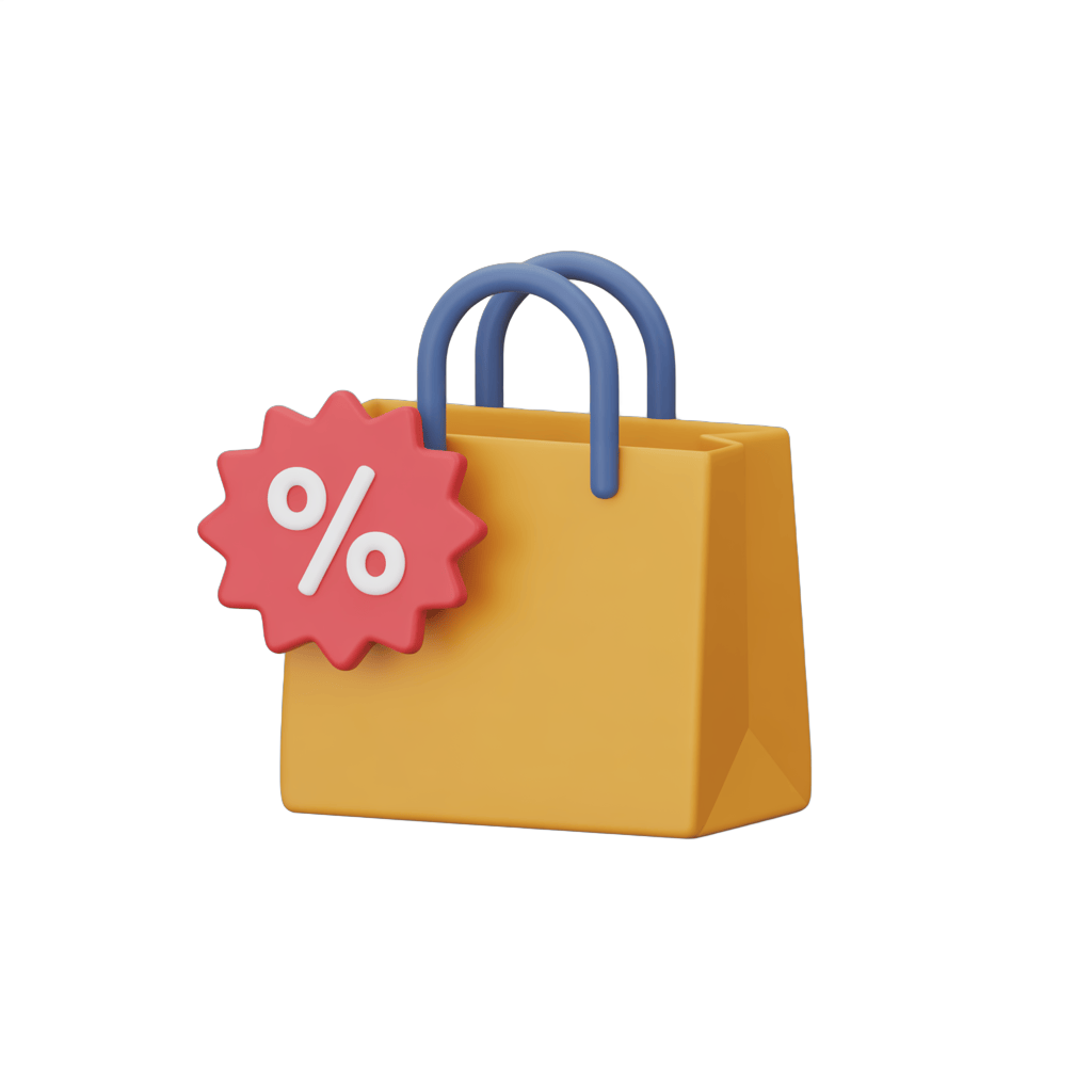 Isolated discount sale shopping bag clipart with percentage symbol for online deals and promotions PNG - transparent background