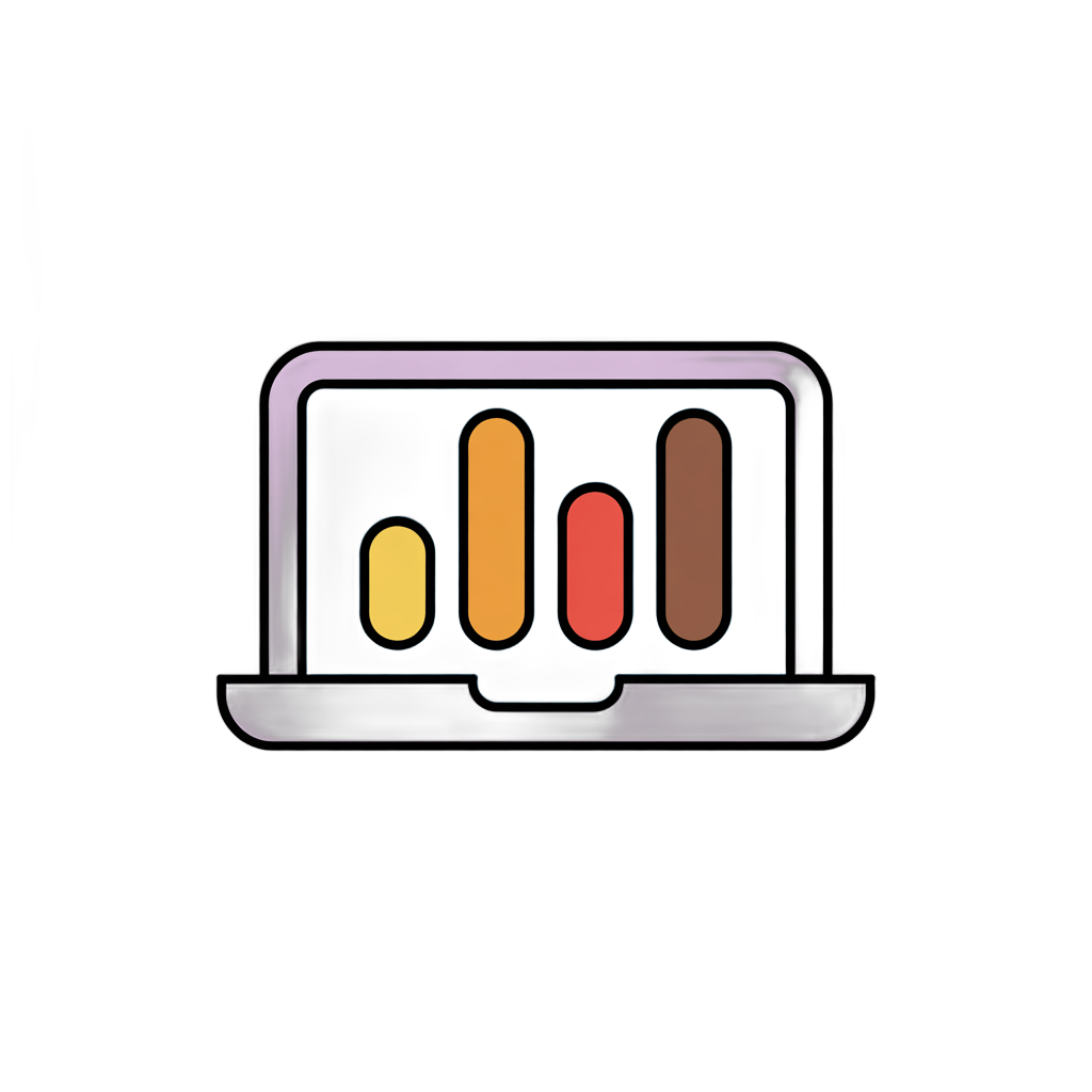 Isolated laptop screen showing colorful bar chart growth analytics for business presentations and reports PNG - transparent background