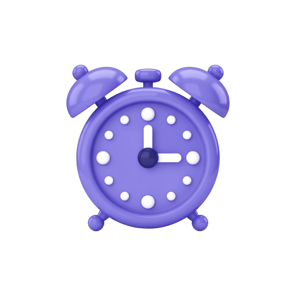 Isolated purple alarm clock illustration for productivity and time management graphics PNG - transparent background
