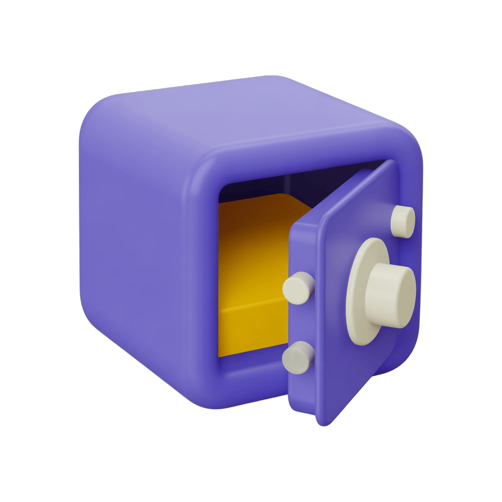 Isolated purple digital bank deposit box graphic with open door for security icons and financial designs PNG - transparent background