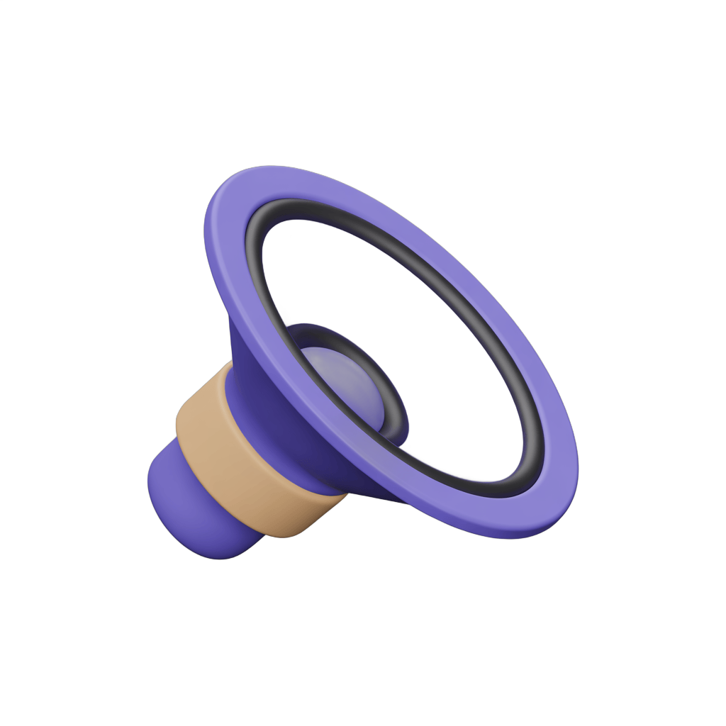 Isolated purple megaphone clipart graphic with beige handle for presentations and announcements PNG - transparent background