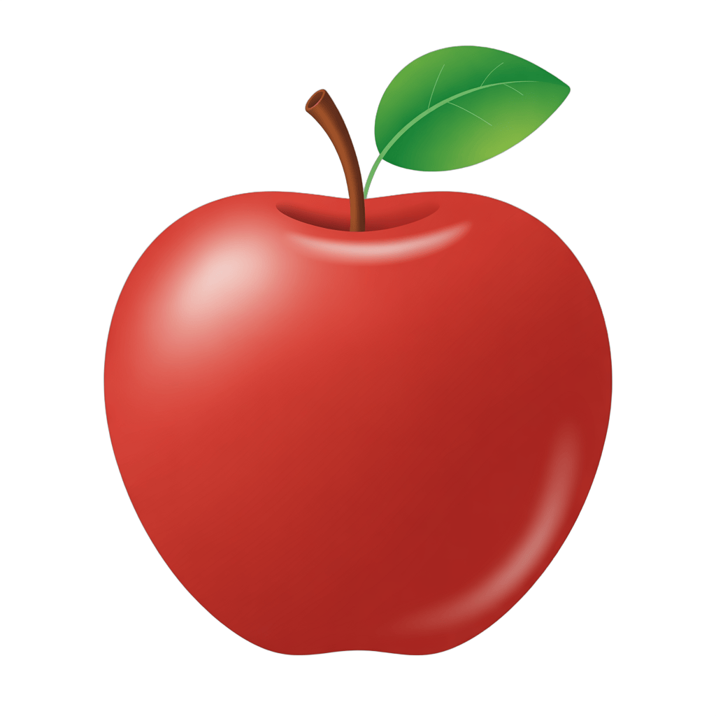 Isolated red apple clipart with green leaf for food blog graphics and healthy lifestyle designs PNG - transparent background