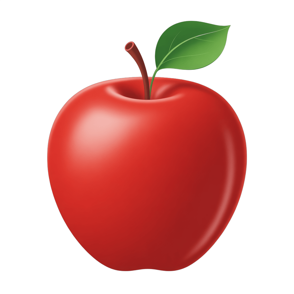 Isolated red apple clipart with green leaf for food graphics and healthy lifestyle designs PNG - transparent background