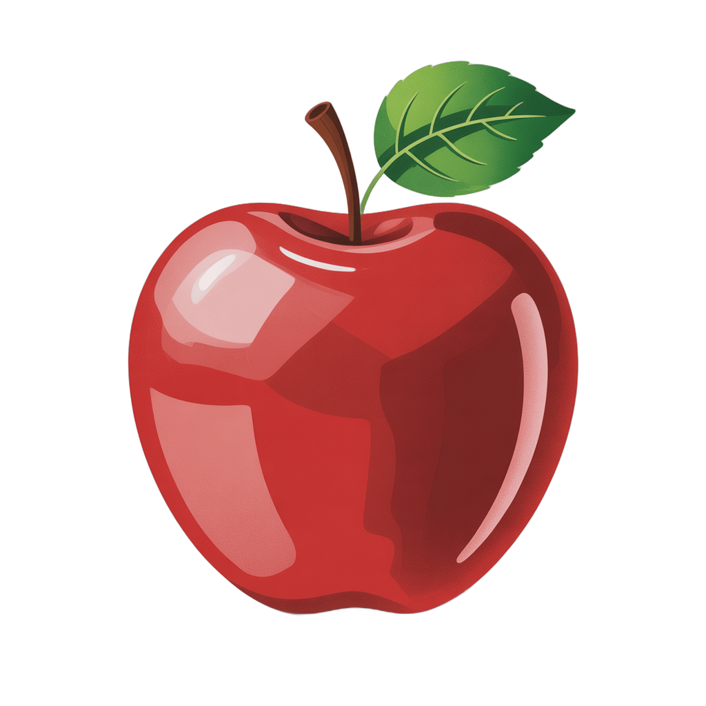 Isolated red apple clipart with green leaf for food graphics and healthy lifestyle designs PNG - transparent background